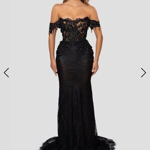 Black Floral Off the Shoulder Lace Dress